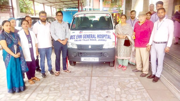 Management and staff of Bee Enn General Hospital during the launch of new motor van.