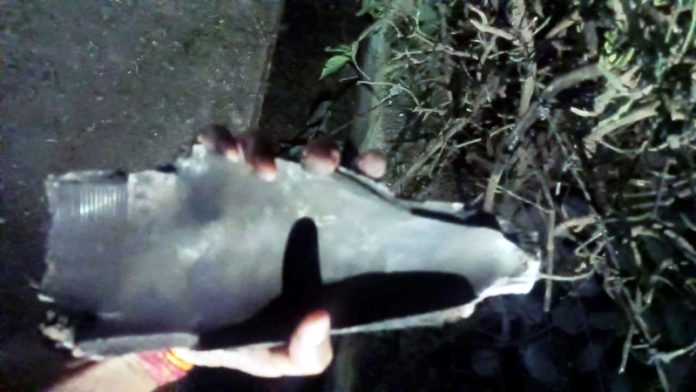 An image released by police shows mortar shell which exploded at Purmandal in Samba district on Monday night.