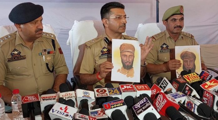 SSP Udhampur Joginder Singh releasing sketches of terrorists involved in Basantgarh attack on Saturday. —Excelsior/K Kumar