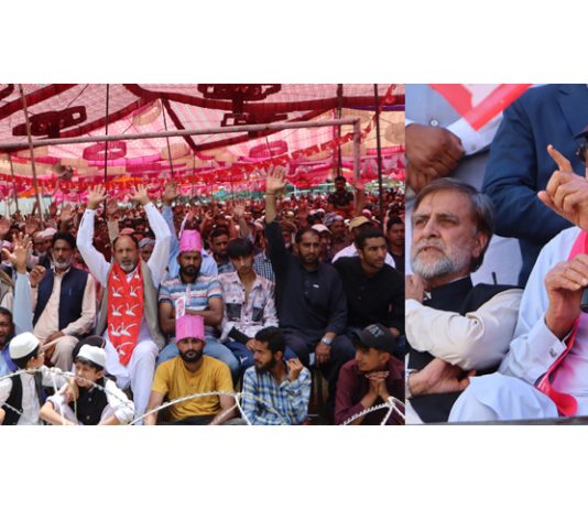 NC president Dr Farooq Abdullah addressing an election rally in Mendhar. - Excelsior/Rahi Kapoor