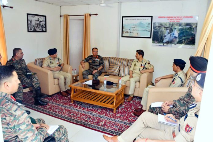 Senior officers during joint security review meeting in Poonch on Wednesday.