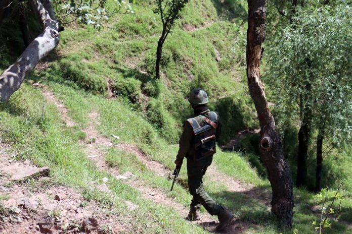 Security personnel during searches in Poonch on Monday. -Excelsior/Rahi Kapoor