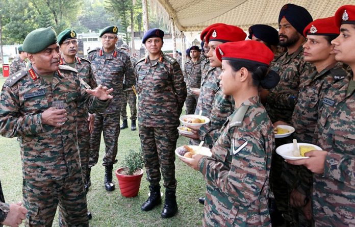 Chief of Army Staff General Manoj Pande interacting with troops during his visit to the Northern Command Hospital in Udhampur district.