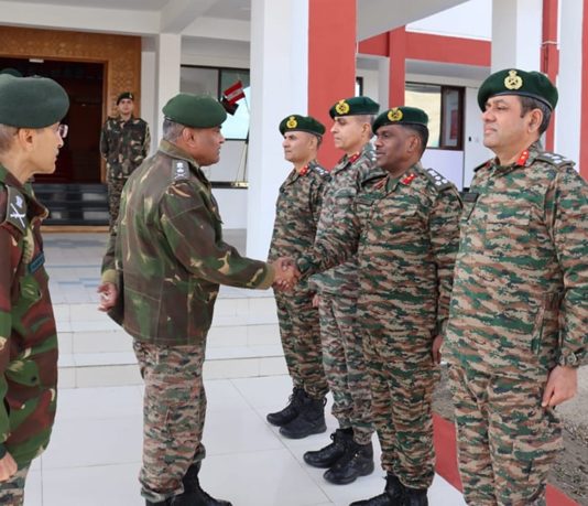 Army chief Gen Manoj Pande meeting Army officials at Leh on Friday.
