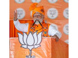 Prime Minister Narendra Modi addressing an election rally in Madhya Pradesh on Tuesday. (UNI)