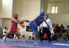 Wushu athletes in action during selection trials at Jammu on Friday. 