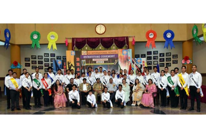 Newly elected Students Council Members posing along with dignitaries during a programme in School.