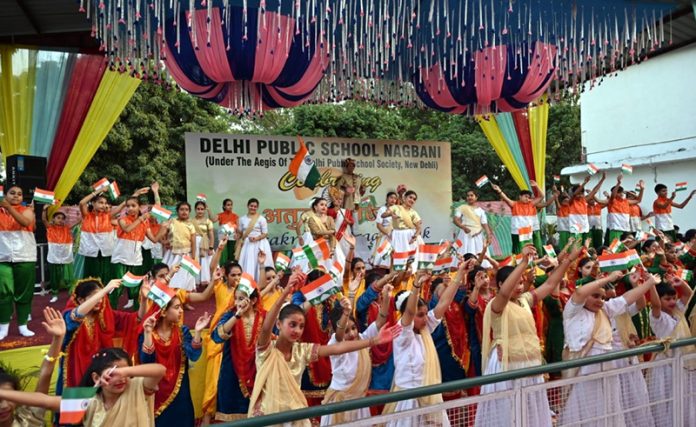 Students presenting a cultural performance during a function at DPS Nagbani, Jammu.