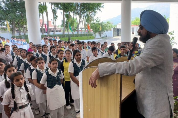 S S Sodhi, Pro Vice Chairperson, Delhi Public School Katra giving an inspirational speech to students on Wednesday at Katra. 