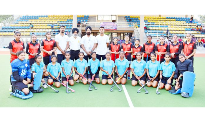 Players of KIC team posing after defeating KK Hockey Club Jammu on Wednesday.