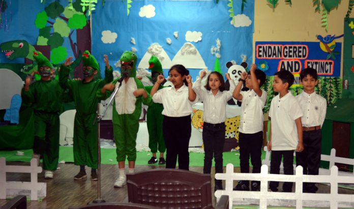 Students performing during Fauna Fiesta at G D Goenka Public School, Jammu on Wednesday.