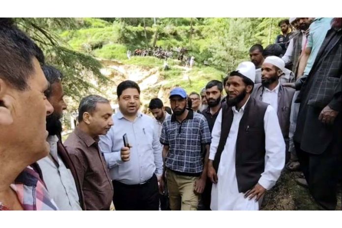 Arun Badyal, SDM, Gandoh starting the construction work of a road in Doda on Thursday.