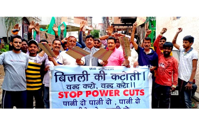 MSJK activists raising slogans during a protest demonstration in Jammu on Wednesday.