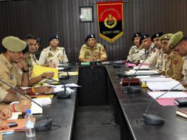 ADGP Jammu Anand Jain chairing a meeting of police officers in Samba District on Wednesday.