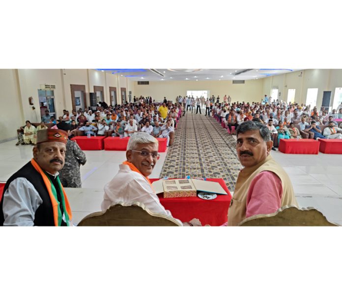 Senior BJP leaders during an election rally at Dinanagar on Friday.