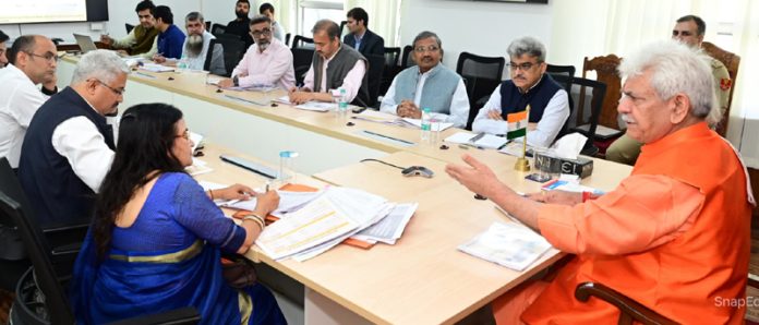 LG Manoj Sinha chairing a meeting on Tuesday.