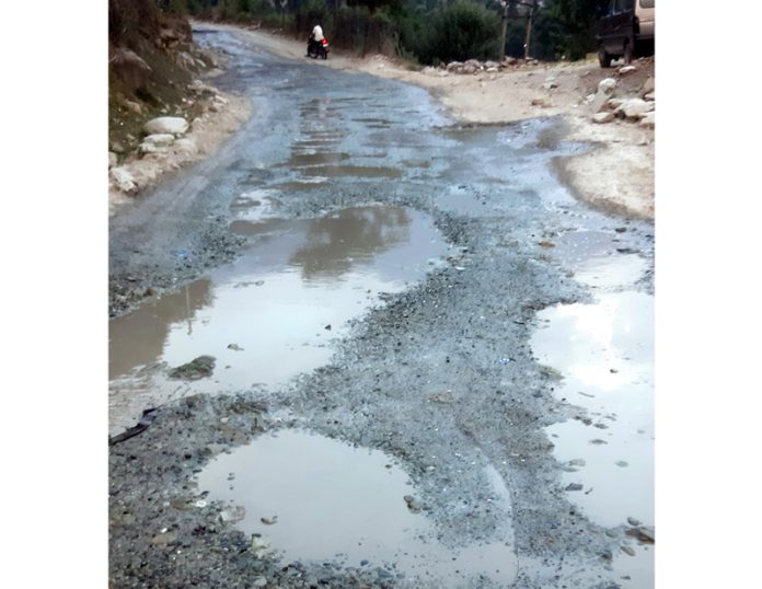 Rajouri-Thannamandi Road self-speaking its condition and neglect by authorities. -Excelsior/Imran
