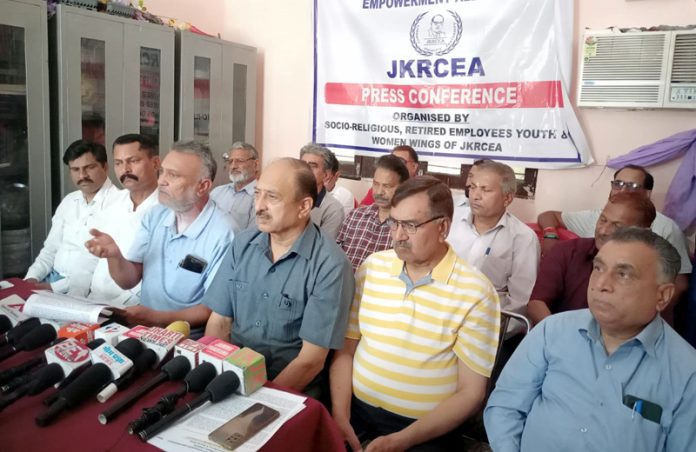 JKRCEA members addressing press conference in Jammu.— Excelsior/Rakesh