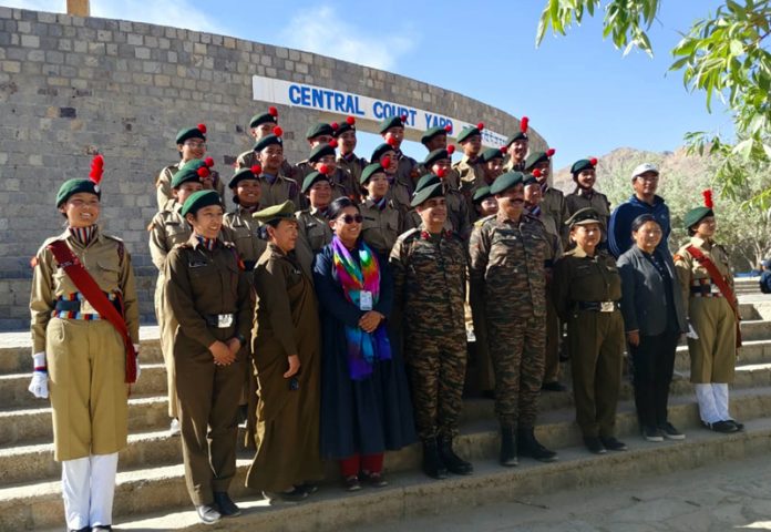 Brig Deepak Sajjanhar, Group Commander NCC and cadets posing for photograph in Leh.