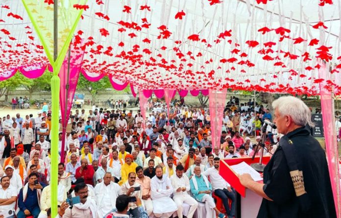 LG Manoj Sinha addressing a function at Ghazipur on Saturday.