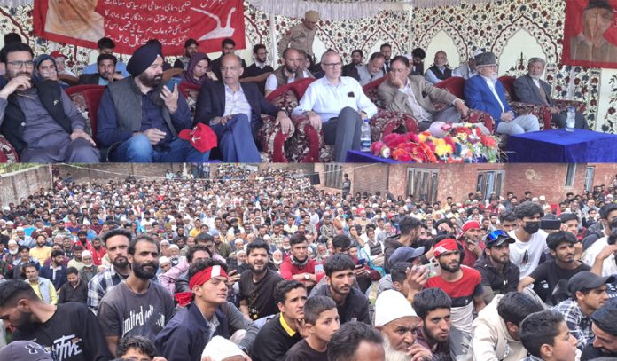 Former CM Omar Abdullah during a rally in Baramulla on Monday.