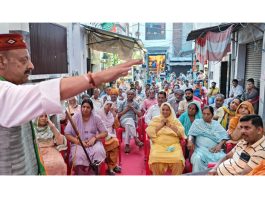 Senior BJP leader Devender Singh Rana addressing public meeting at Gurdaspur on Thursday.