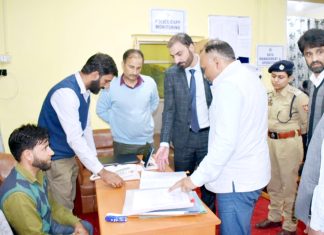 CEO Pandurang K Pole inspecting arrangements of polling station at Pinglena on Tuesday.