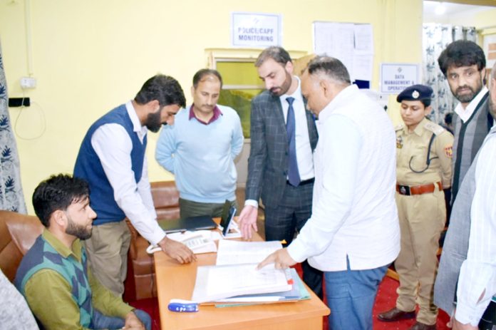 CEO Pandurang K Pole inspecting arrangements of polling station at Pinglena on Tuesday.