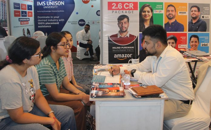 Students get guidance from a Counsellor at the event 'Educatus EXPO 2024' in Jammu on Saturday. -Excelsior/Rakesh