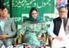 PDP president Mehbooba Mufti during a press conference in Srinagar on Saturday. -Excelsior/Shakeel