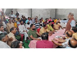 Senior BJP leader Devender Singh Rana addressing public meeting at Dinanagar in Gurdaspur on Sunday.