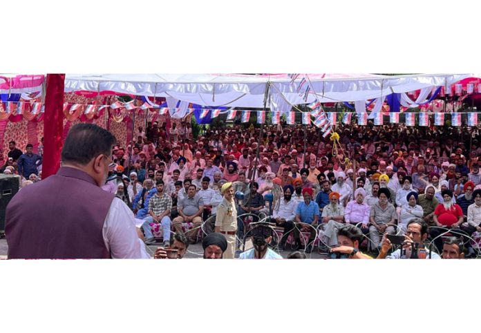 Altaf Bukhari addressing a public meeting in Poonch on Tuesday.