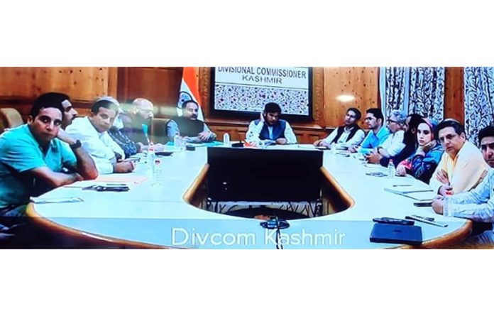 Divisional Commissioner Kashmir Vijay Kumar Bidhuri chairing a meeting on Tuesday.