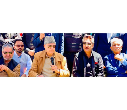 NC president Farooq Abdullah addressing workers convention in Tangdhar area of North Kashmir.