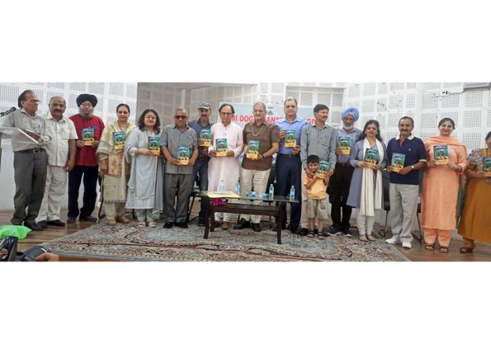 Dignitaries releasing a Dogri book at Jammu on Friday.