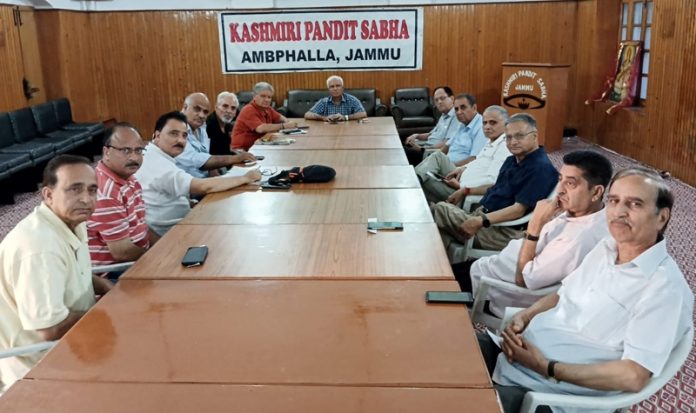 The members of Kashmiri Pandit Sabha in a meeting at Jammu.