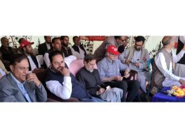 NC vice-president Omar Abdullah and other senior party leaders during a public meeting in Kupwara.
