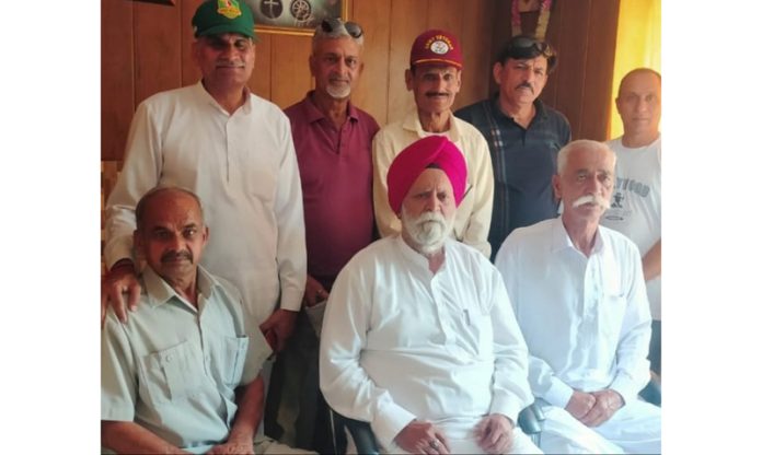 Ex-servicemen during a meeting at Akhnoor on Thursday.