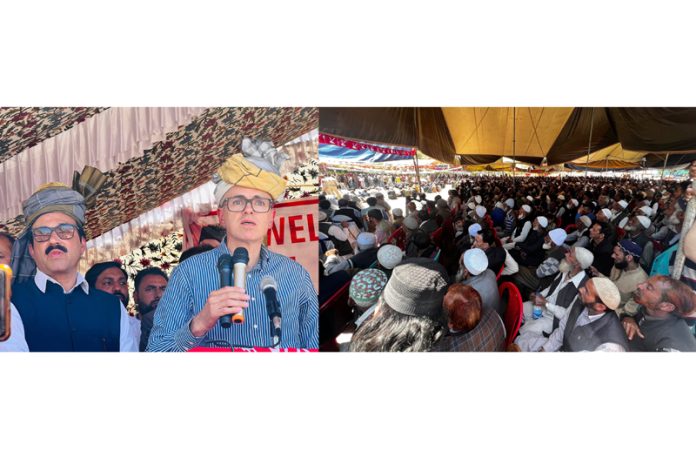 NC leader Omar Abdullah addressing election rally in Baramulla on Tuesday.