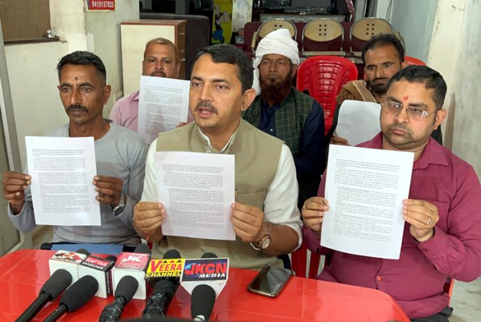 BJP leader RS Pathania addressing media persons in Udhampur on Tuesday.