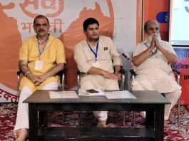 RSS Prant Pracharak, Rupesh Kumar and other dignitaries during Sewa Bharti J&K’s annual meeting at Jammu on Sunday.