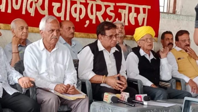 Dogra Brahman Pratinidhi Sabha office bearers addressing a press conference at Jammu on Friday.