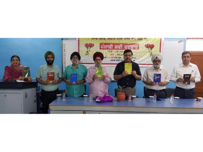 Literary persons during ‘Punjabi Kavi Durbar’ at GCW Gandhi Nagar on Monday.