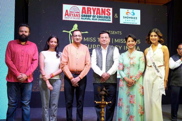 Dr. Anshu Kataria, Chairman, Aryans Group posing with Arshdeep Kour, the winner of Miss Teen Supremacy India 2024 title held on Wednesday.