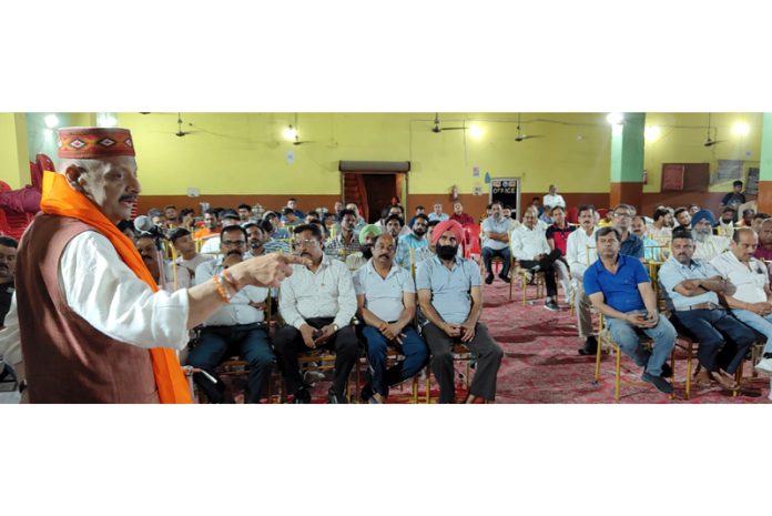 Senior BJP leader Devender Singh Rana addressing a gathering at Gurdaspur on Sunday.