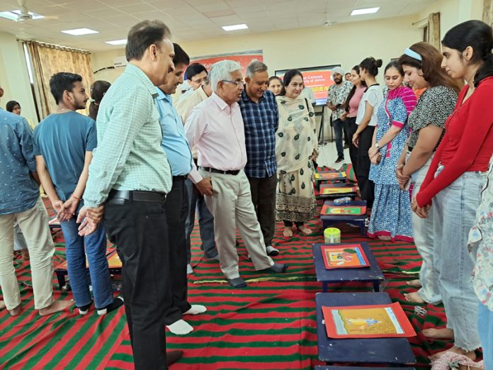 JU VC and others visiting the workshop at Kathua campus.