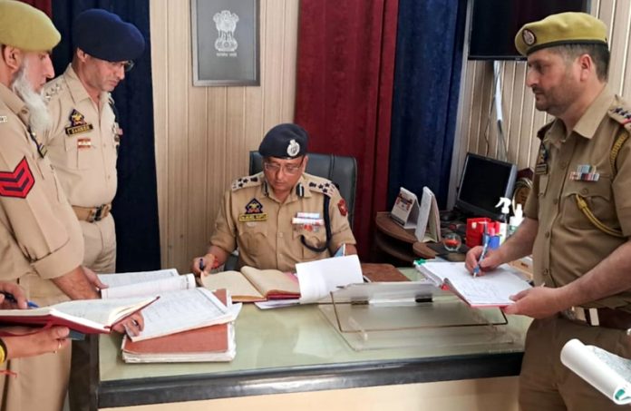 DIG JSK Range conducting surprise inspection at Police Station Bakshi Nagar in Jammu on Sunday.