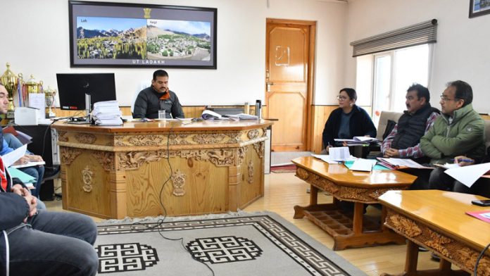 Secy Tourism Ladakh V S Malik chairing a meeting on Friday.