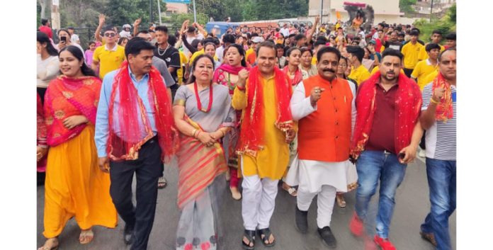 BJP leaders leading a religious procession in Jammu on Friday.