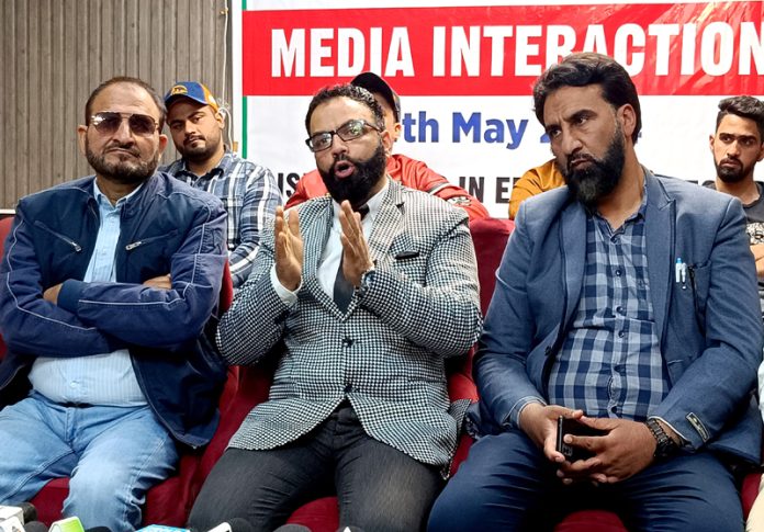 Heads of prominent NGOs during a press conference in Srinagar on Saturday. -Excelsior/Shakeel